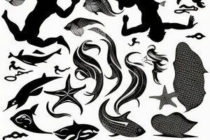 Man swimming silhouette ocean tattoo idea