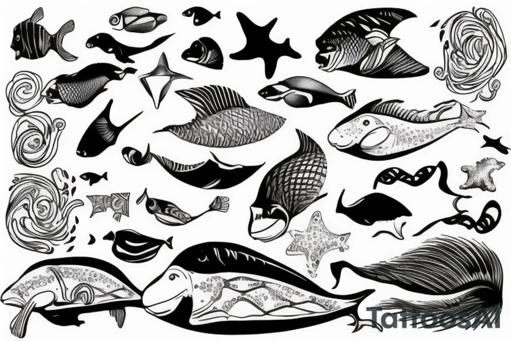 Man swimming ocean tattoo idea