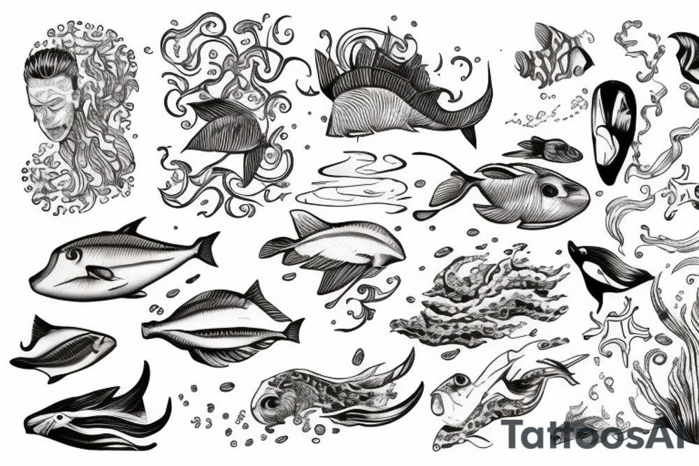 Man swimming ocean tattoo idea