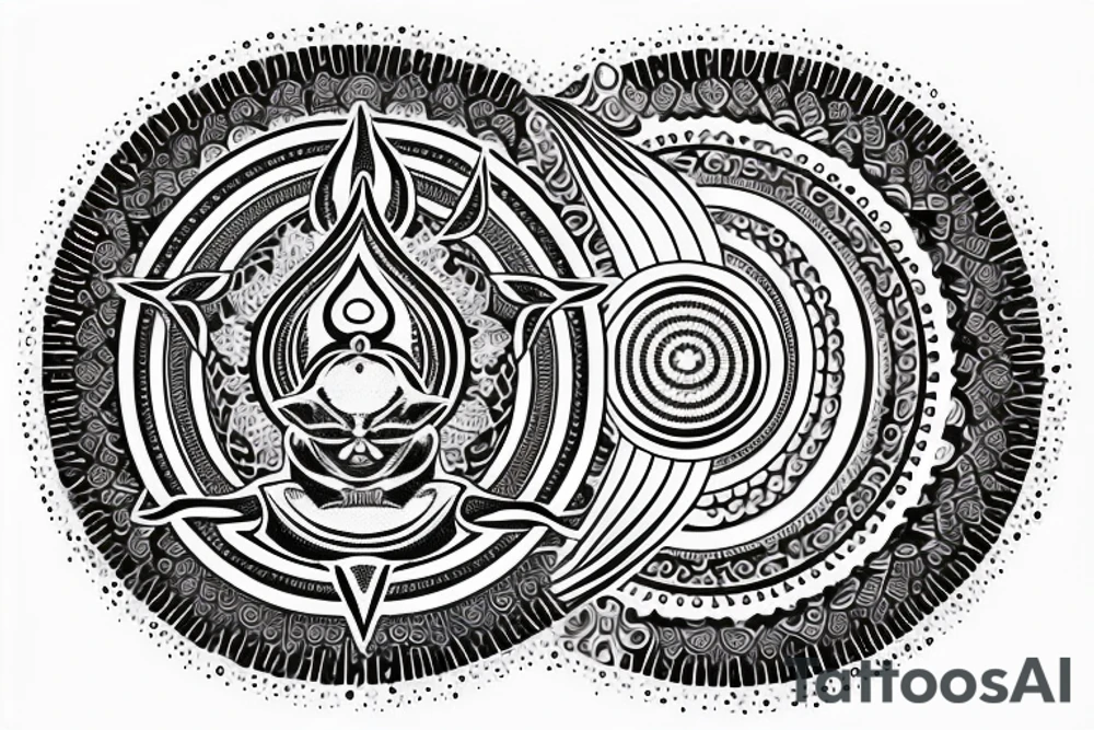 Buddah, om position, seven chakras, four elements, tree, magical tattoo idea