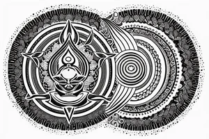 Buddah, om position, seven chakras, four elements, tree, magical tattoo idea