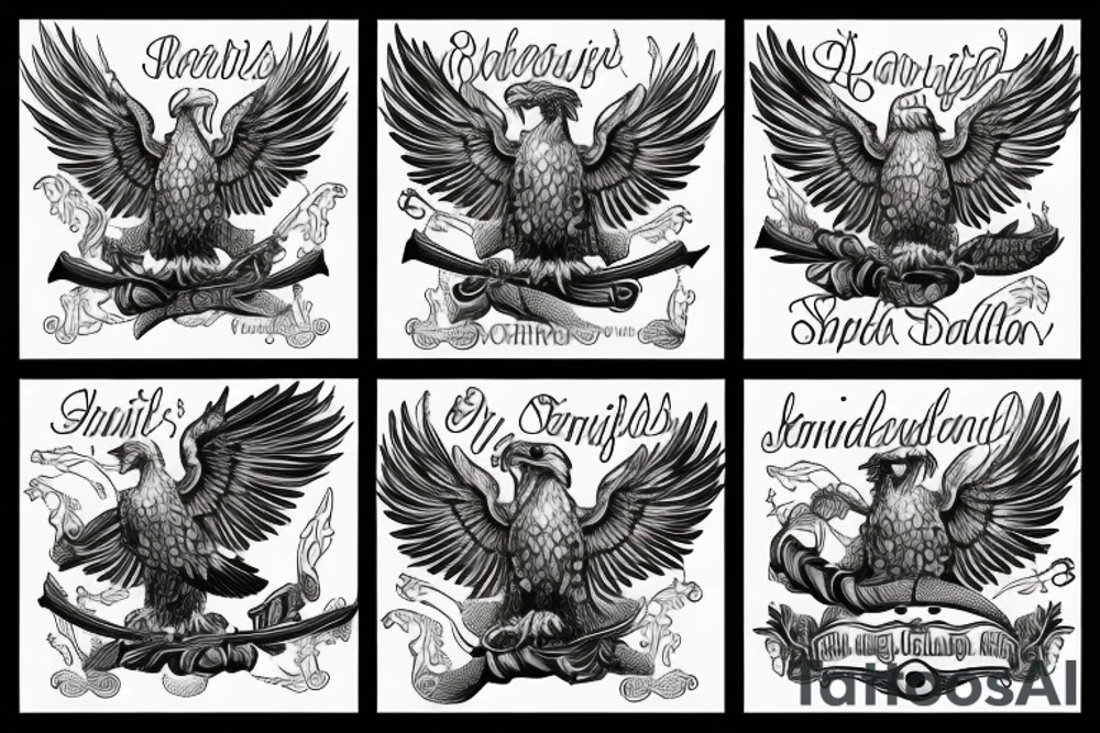 german imperial eagle holding scrolls with my four children's names on them tattoo idea