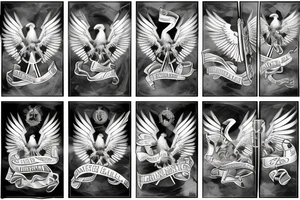 german imperial eagle holding scrolls with my four children's names on them tattoo idea