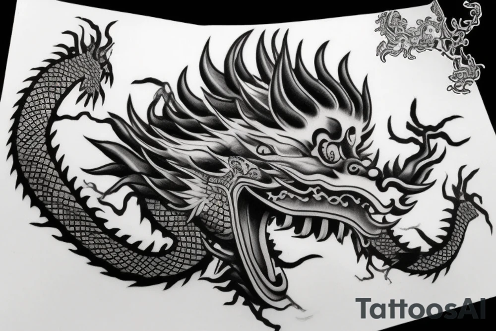 Realistic 
Chinese dragon head tattoo idea