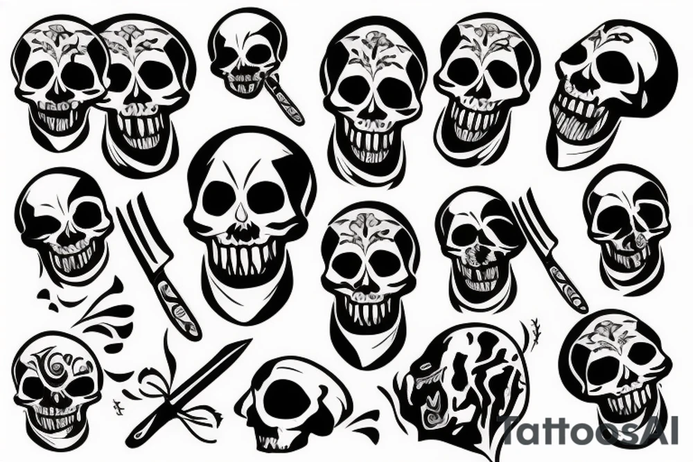 skull with knife tattoo idea