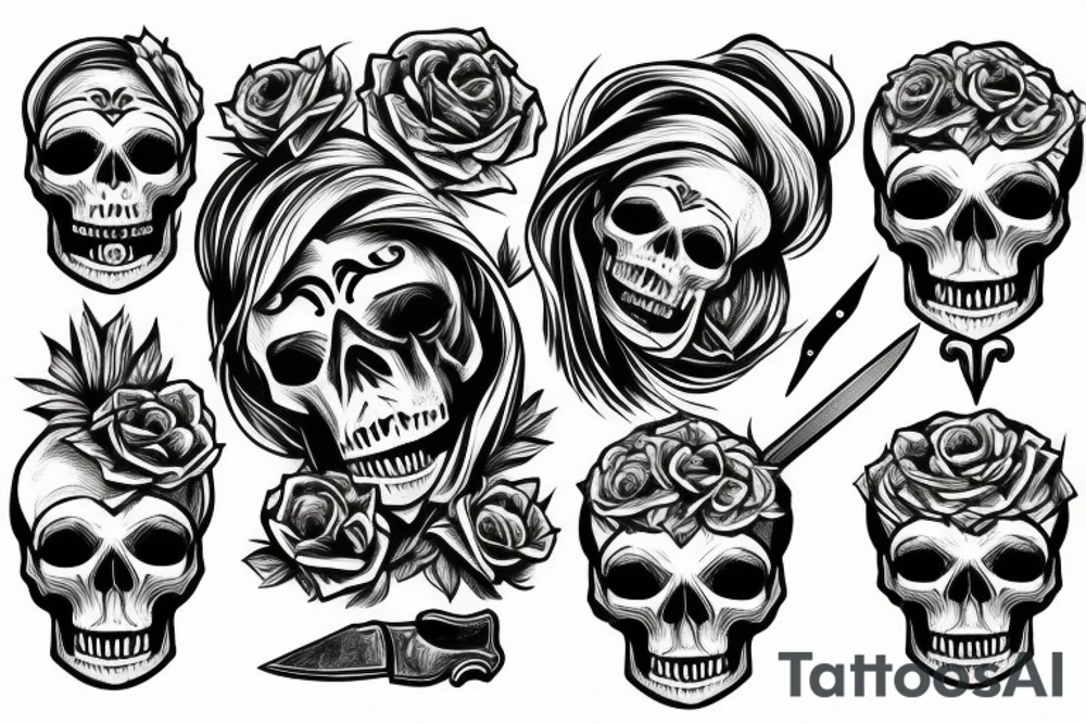 skull with knife tattoo idea