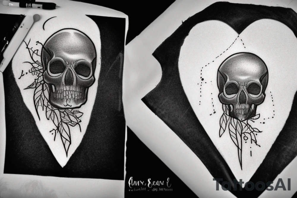 skull with heart and fog tattoo idea