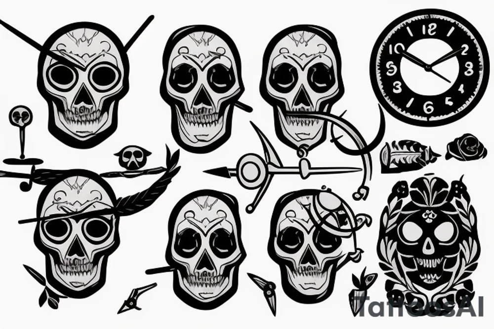Name Archer with a clock and skull tattoo idea