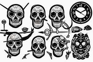 Name Archer with a clock and skull tattoo idea