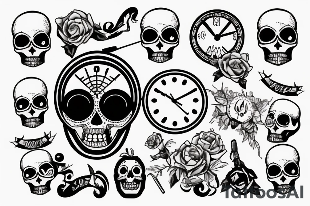 Name Archer with a clock and skull tattoo idea