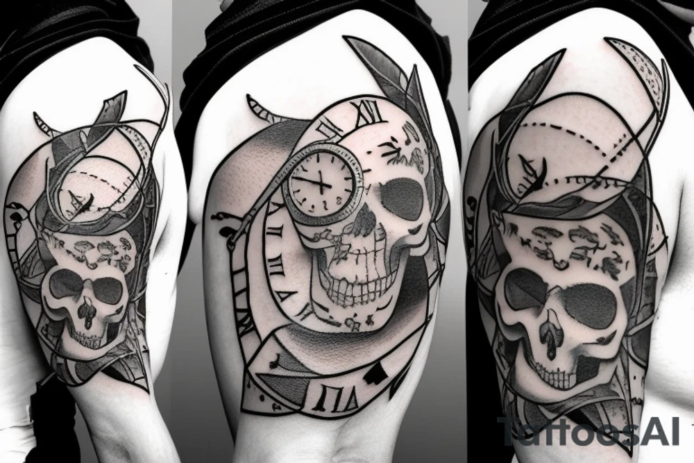 Archer with a clock and skull tattoo idea