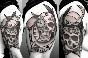 Archer with a clock and skull tattoo idea