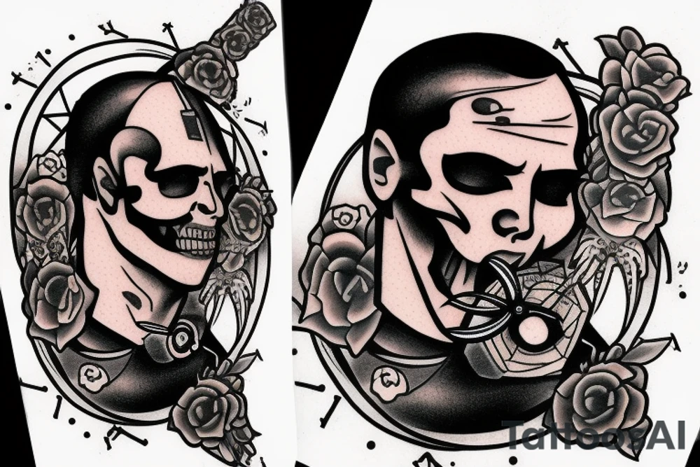 Archer with a clock and skull tattoo idea