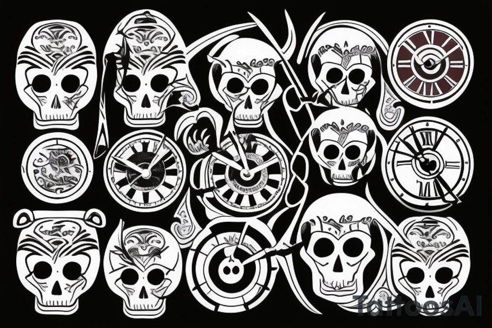 Archer with a clock and skull tattoo idea
