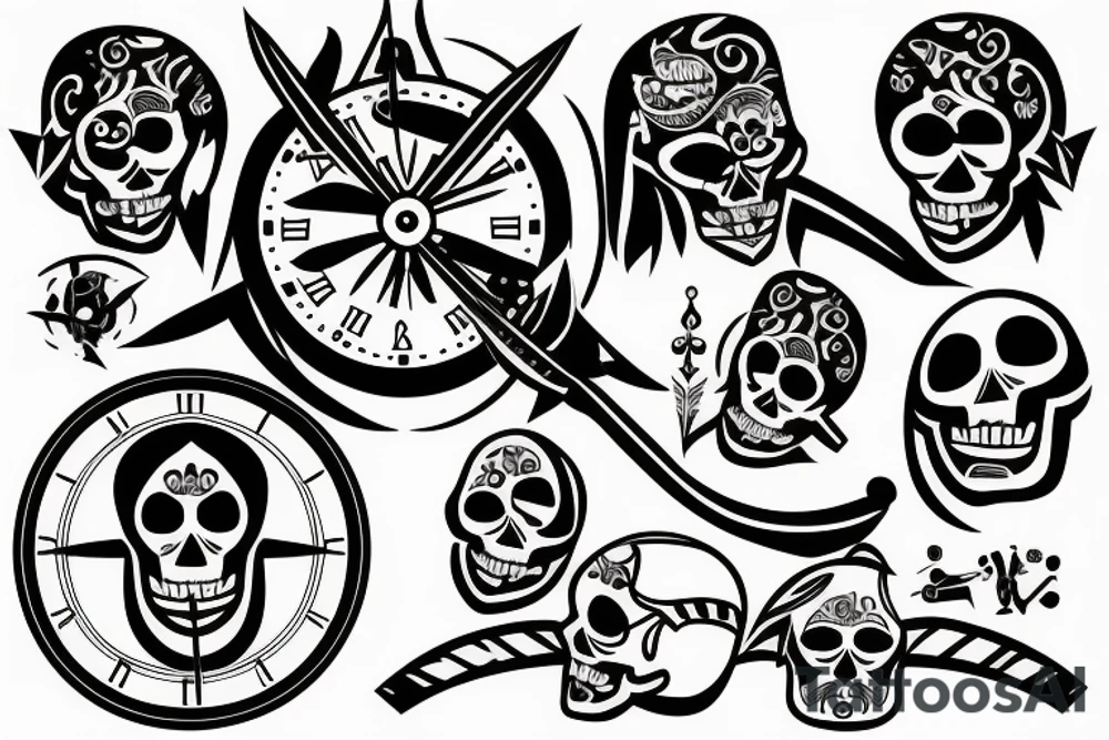 Archer with a clock and skull tattoo idea
