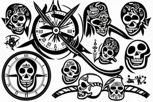 Archer with a clock and skull tattoo idea