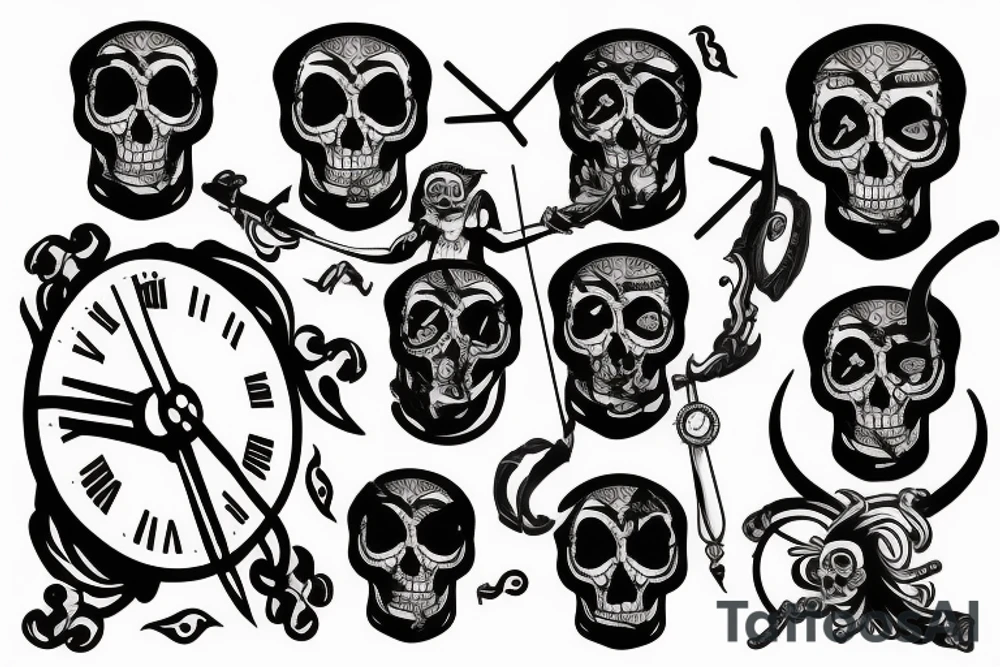 Archer with a clock and skull tattoo idea