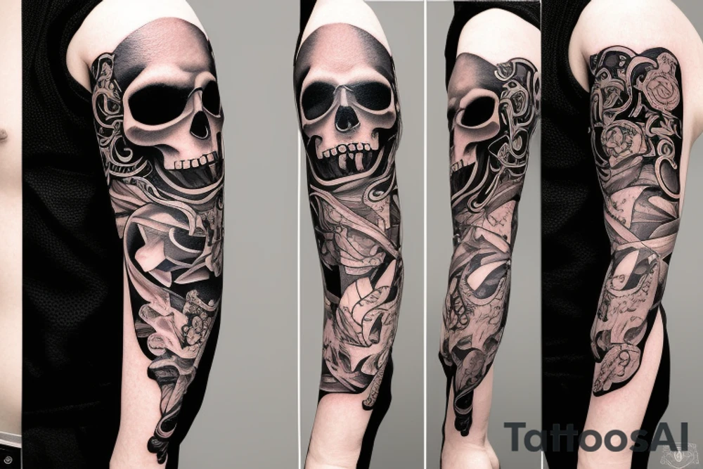 Archer with a clock and skull tattoo idea