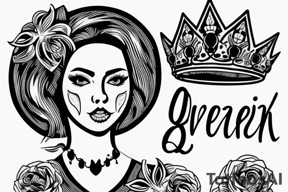 Queen crown with the name Veronika below tattoo idea