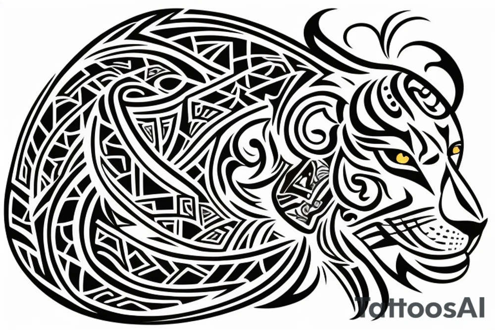 a simple lion design in maori style tattoo idea