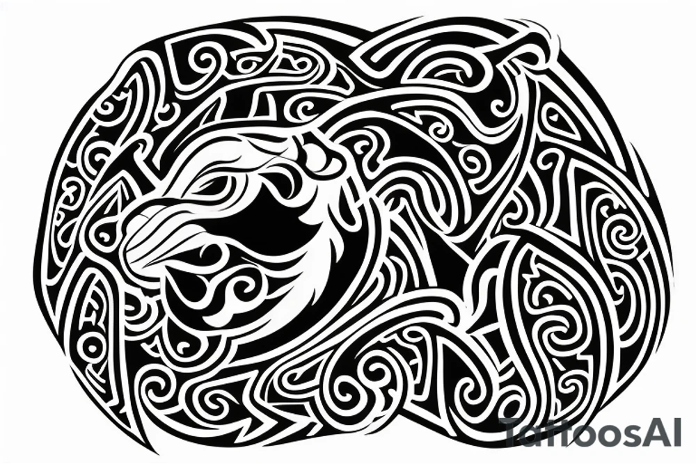 a simple lion design in maori style tattoo idea