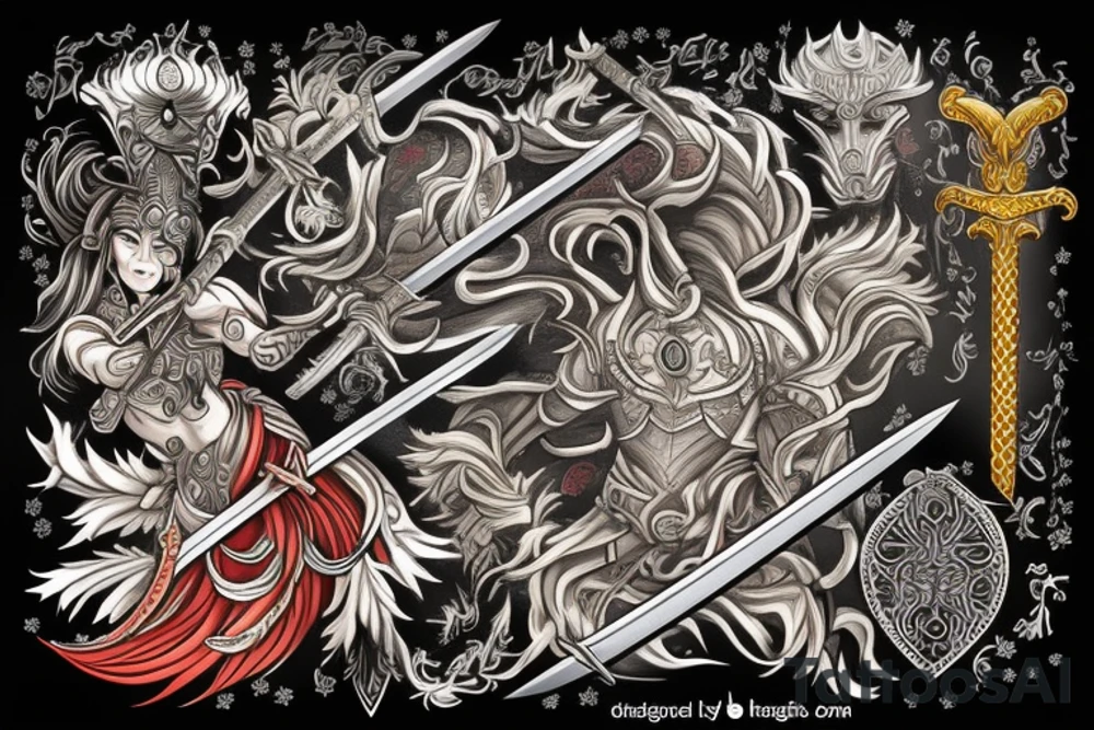 warrior with a beautiful sword in a fantasy world tattoo idea