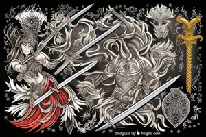 warrior with a beautiful sword in a fantasy world tattoo idea