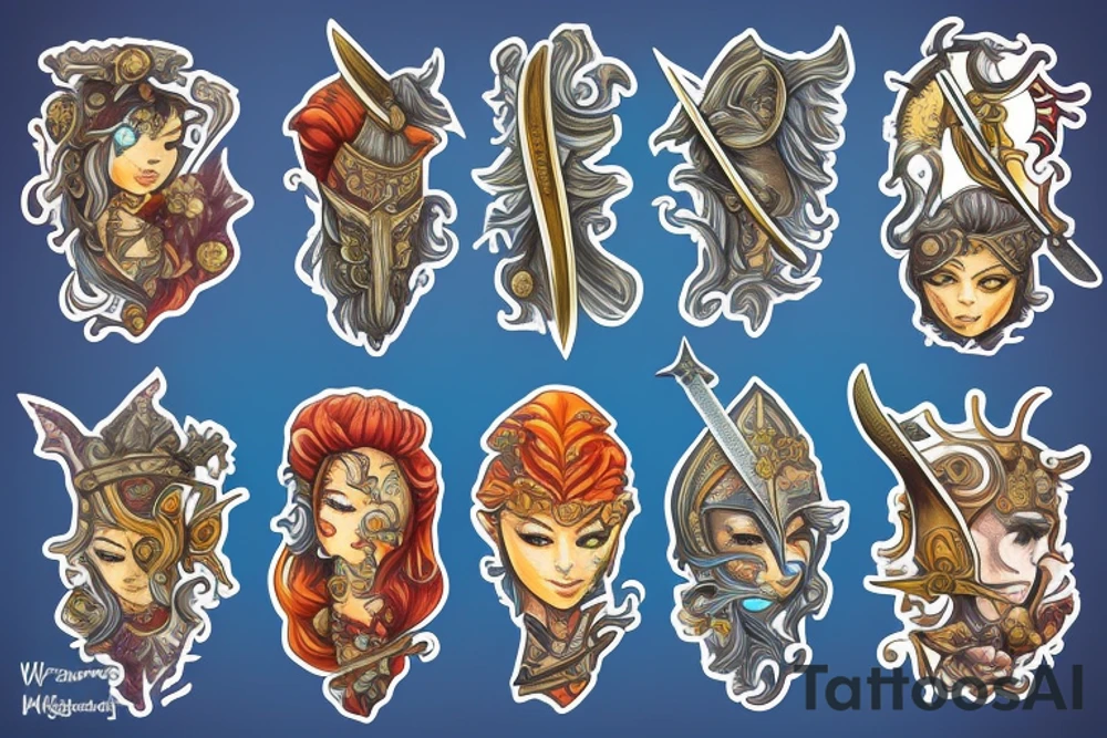 warrior with a beautiful sword in a fantasy world tattoo idea