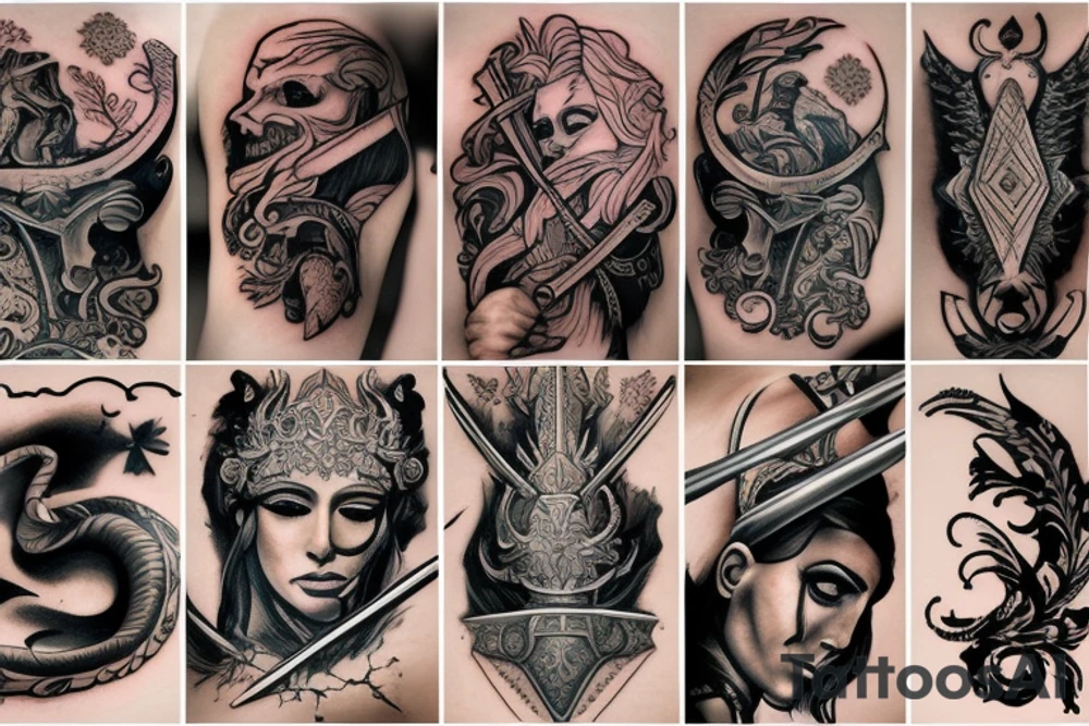 warrior with a beautiful sword tattoo idea