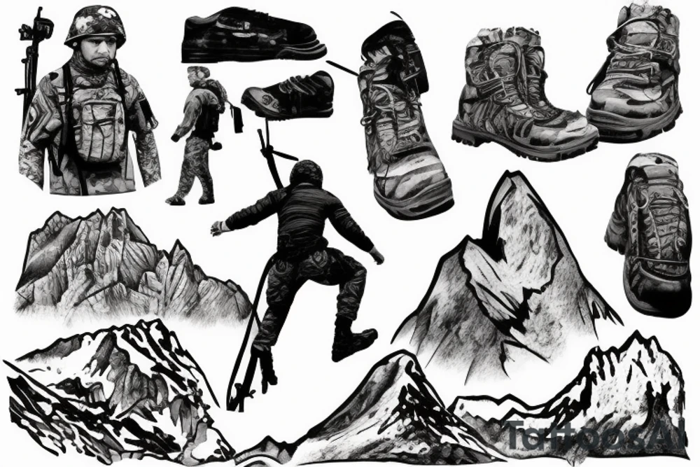 a soldier climbing a mountain tattoo idea