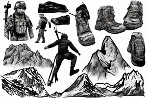 a soldier climbing a mountain tattoo idea