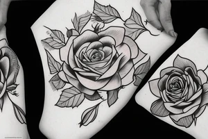 huge rose in center with leafs tattoo idea