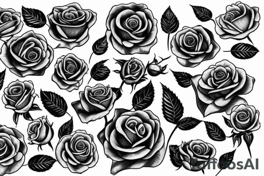 huge rose in center with leafs tattoo idea