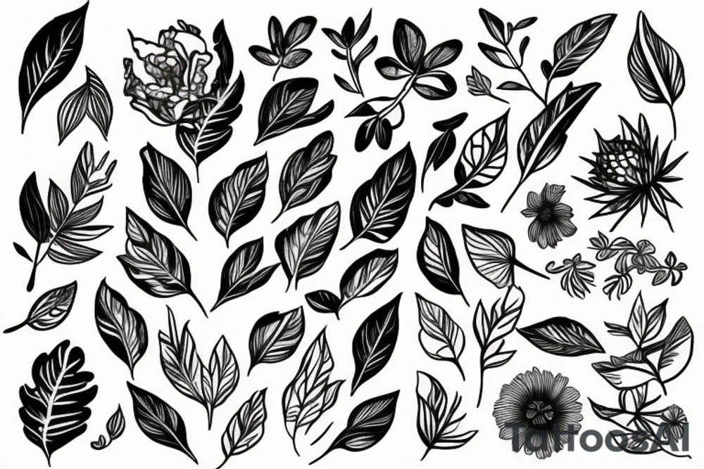 flowers with leaves on the stem stretched vertically tattoo idea