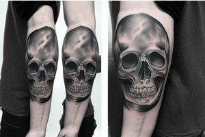 skull black and grey tattoo design for arm sleeve complete design with realistic smoke tattoo idea