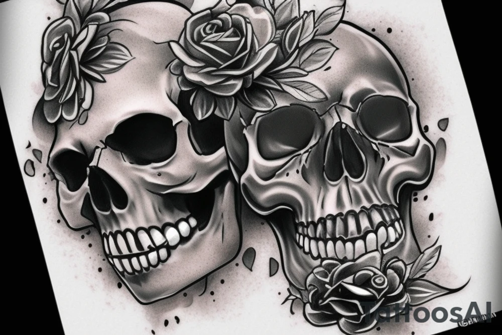 skull black and grey tattoo design complete design with realistic smoke tattoo idea