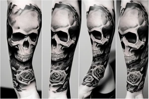 skull black and grey tattoo design complete design with realistic smoke tattoo idea