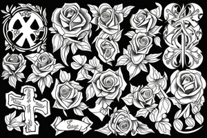 cross with roses and peace doves tattoo idea