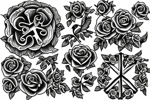 cross with roses and peace doves tattoo idea