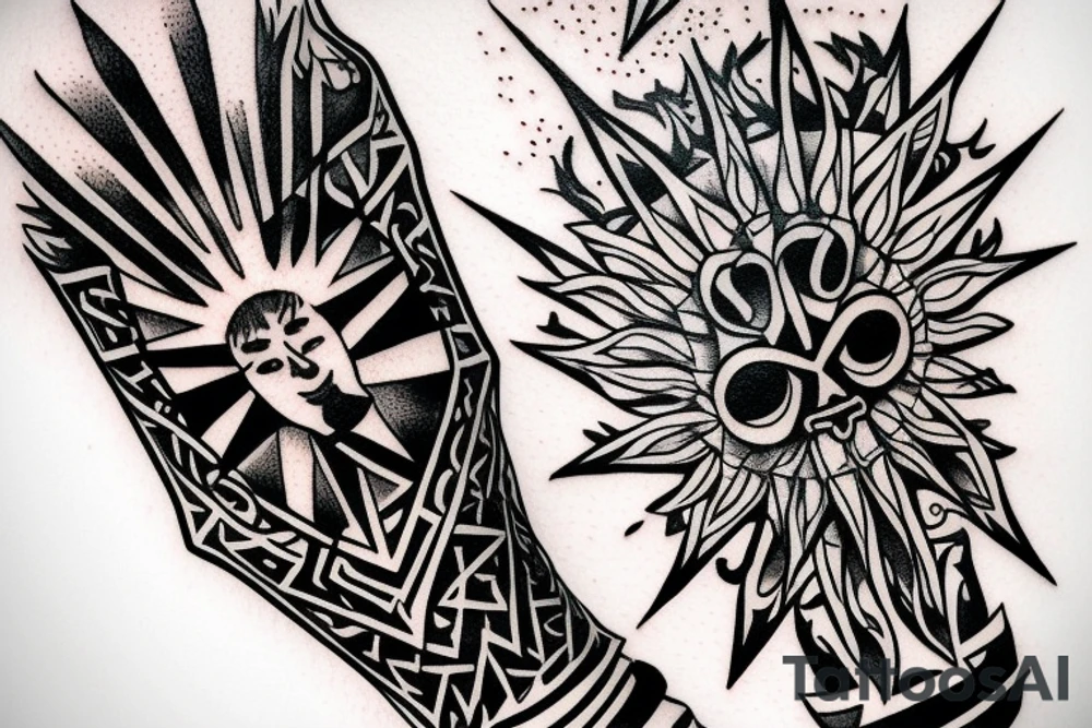 Assassin creed with sun in hand tattoo idea