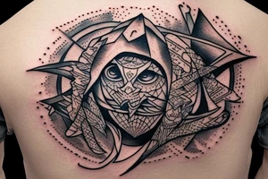 Full back Assassin creed with sun in hand tattoo idea