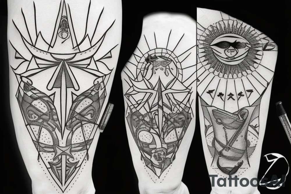 leg Assassin creed with sun in hand tattoo idea