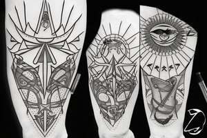 leg Assassin creed with sun in hand tattoo idea
