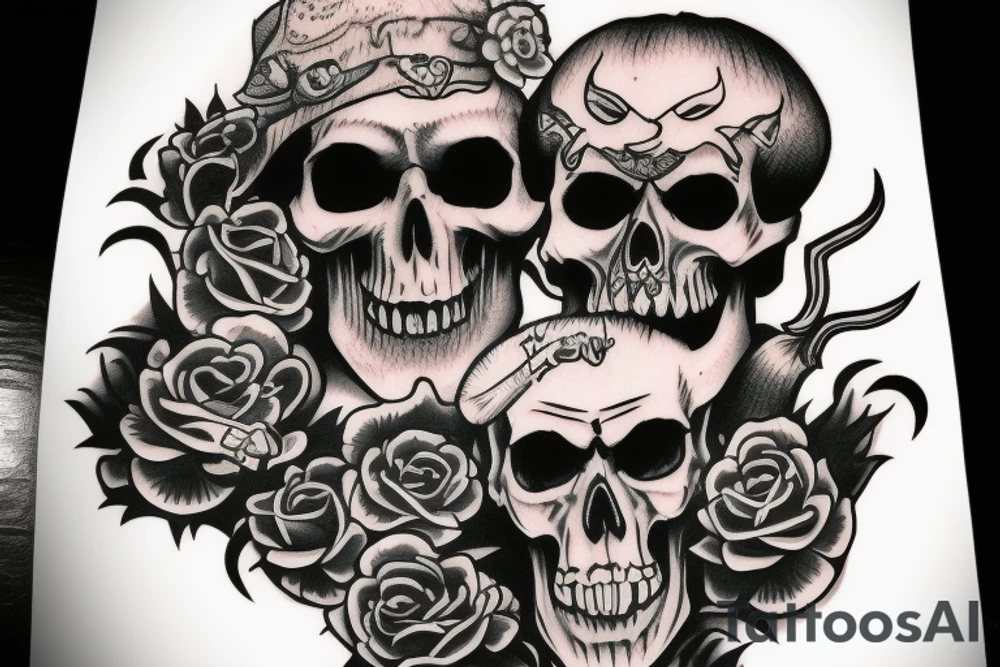 Beard skull villain tattoo idea