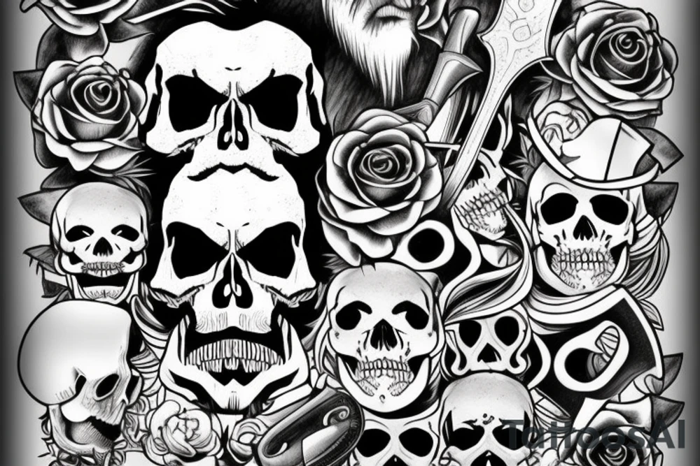 Beard skull with axe tattoo idea