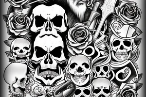Beard skull with axe tattoo idea