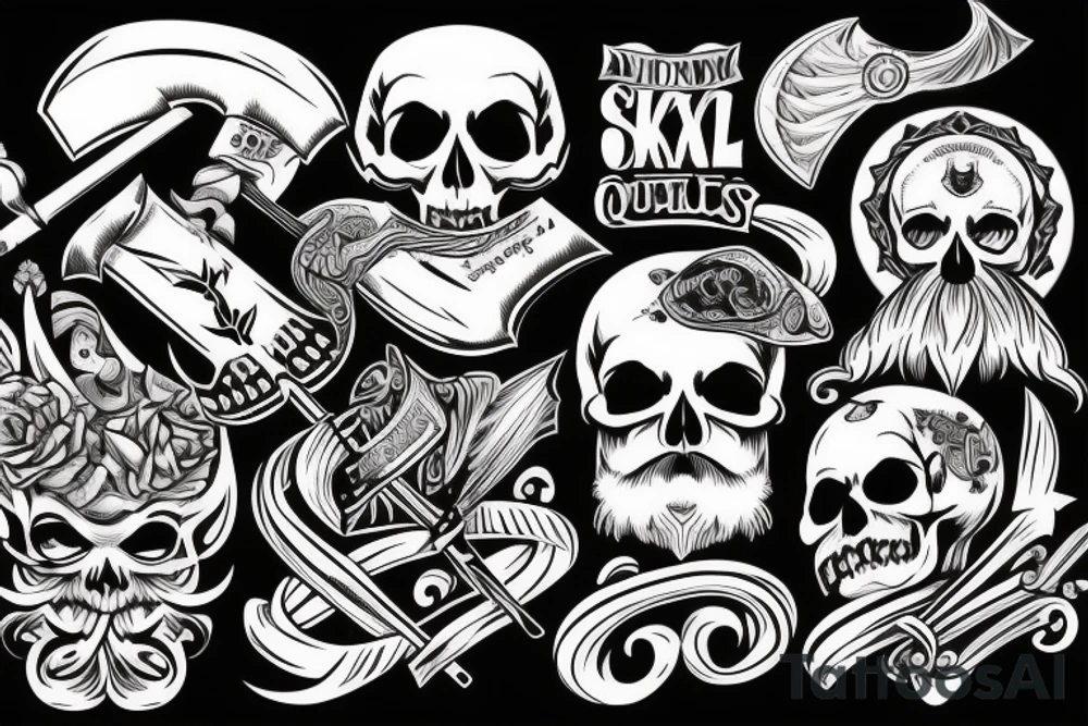 Beard skull with axe tattoo idea
