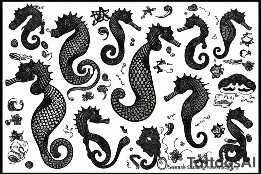 Seahorse marries cat tattoo idea