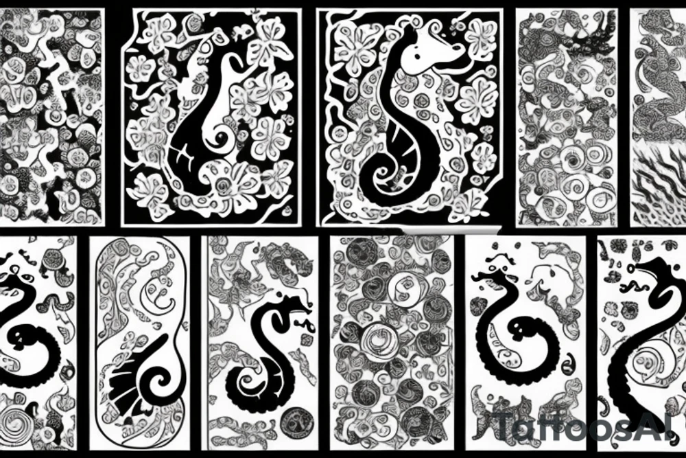 Seahorse marries cat tattoo idea