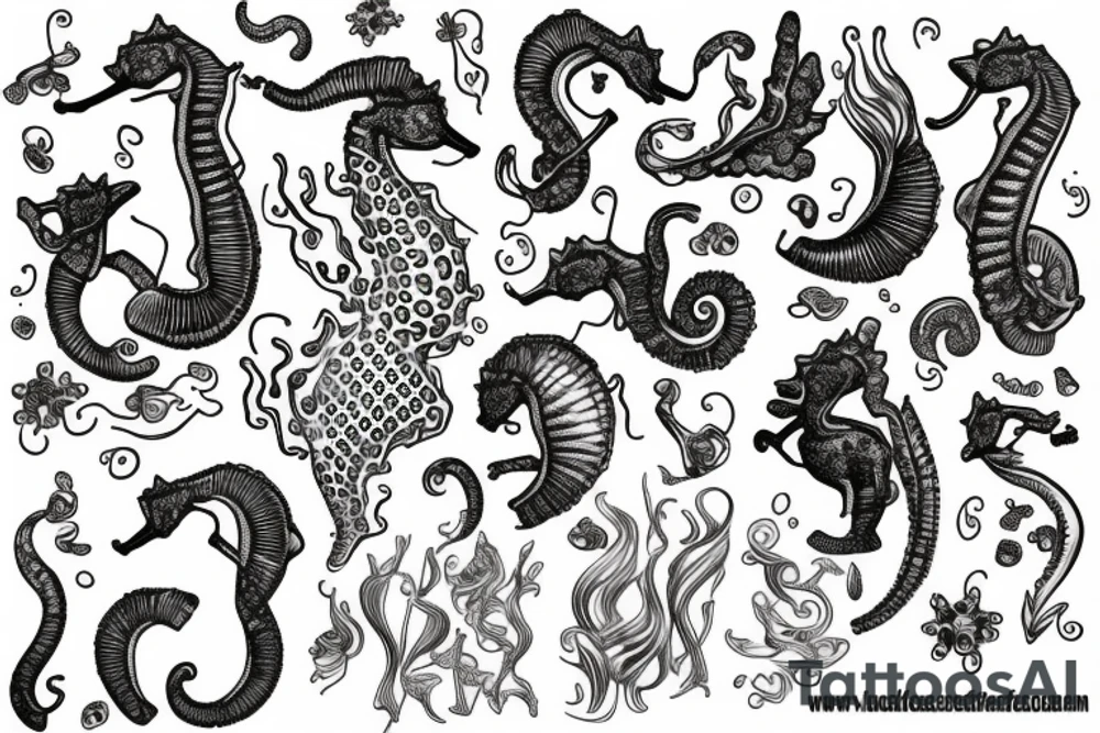 Seahorse marries cat tattoo idea